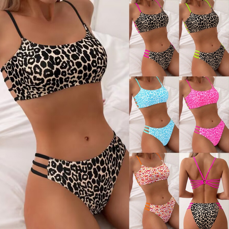 2025 새로운 유럽 및 미국 섹시한 십자가 - Border Leopard Print Two - 여성용 비키니 수영복 QT25002 가격 :$79.99